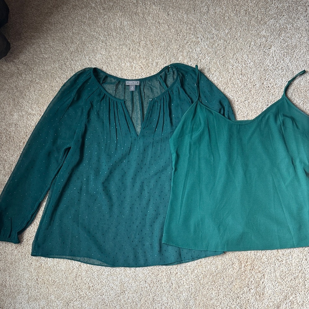 Point Sur by J Crew Chic Teal Blouse and Camisole Set